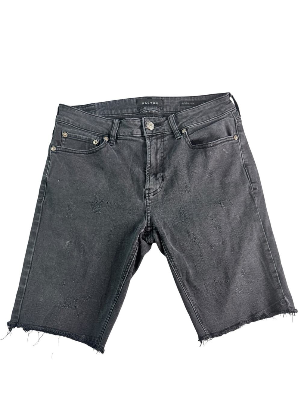 PacSun Skinniest Womens 32 Black Distressed Denim Bermuda Shorts Stretch